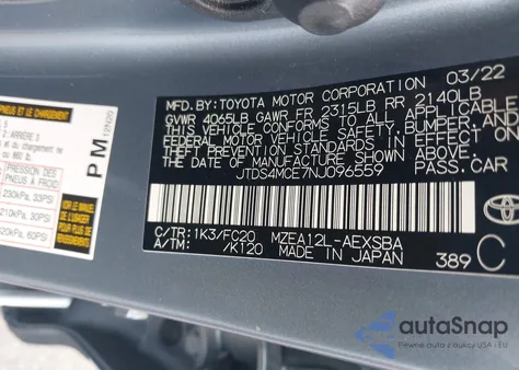 2022 Toyota Corolla Se from USA, damaged, VIN JTDS4MCE7NJ096559